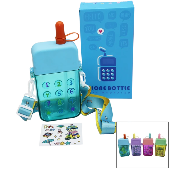 TELEFON MODELİ RENKLİ MİKA KRİSTAL SULUK MATARA PİPETLİ - VİDALI KAPAK - ASKILI 300ML (5358) ürün görseli 1