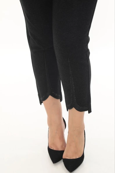 Büyük Beden Lastikli Yüksek Bel Likralı Boru Paça Toparlayıcı Taşlı Kaşmir Kadın Kalın Kışlık Pantolon - Resim 2