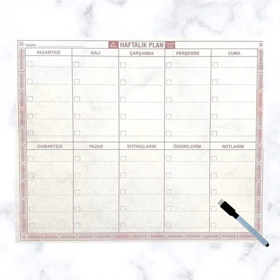 Şeffaf Kendiliğinden Yapışkanlı Kalemli Haftalık Planlayıcı 40cm-50cm (5358) ürün görseli 1