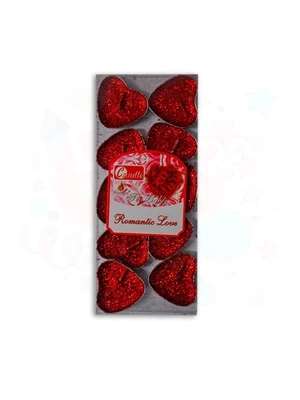 Nedi Tea-lıght Simli Kalpli Mum 10"lu Kırmızı 7144 ürün görseli 1