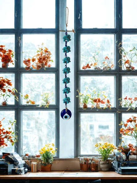 NEVCE STORE 7’li Fil Figürlü Nazar Boncuklu Duvar Süsü Şans ve Bereket Sembolü Dekoratif Aksesuar - Resim 5