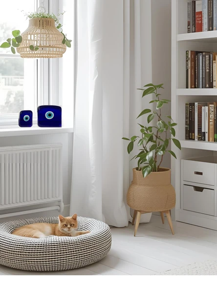 NEVCE STORE Modern Kare Nazar Boncuğu Seti 2'li Ev & Ofis Dekoru Pozitif Enerji ve Şık Objeler - Resim 3