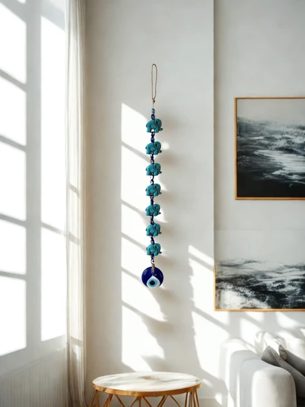 NEVCE STORE 7’li Fil Figürlü Nazar Boncuklu Duvar Süsü Şans ve Bereket Sembolü Dekoratif Aksesuar - Resim 2