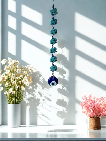 NEVCE STORE 7’li Fil Figürlü Nazar Boncuklu Duvar Süsü Şans ve Bereket Sembolü Dekoratif Aksesuar ürün görseli