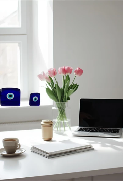 NEVCE STORE Modern Kare Nazar Boncuğu Seti 2'li Ev & Ofis Dekoru Pozitif Enerji ve Şık Objeler ürün görseli