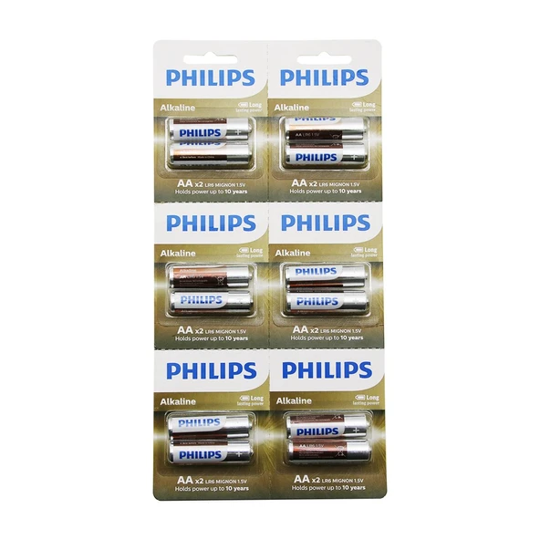 PHILIPS  ALKALİNE KALEM - AA - 1.5V  PİL  12PCS= 2Lİ X 6 (5358) ürün görseli 1