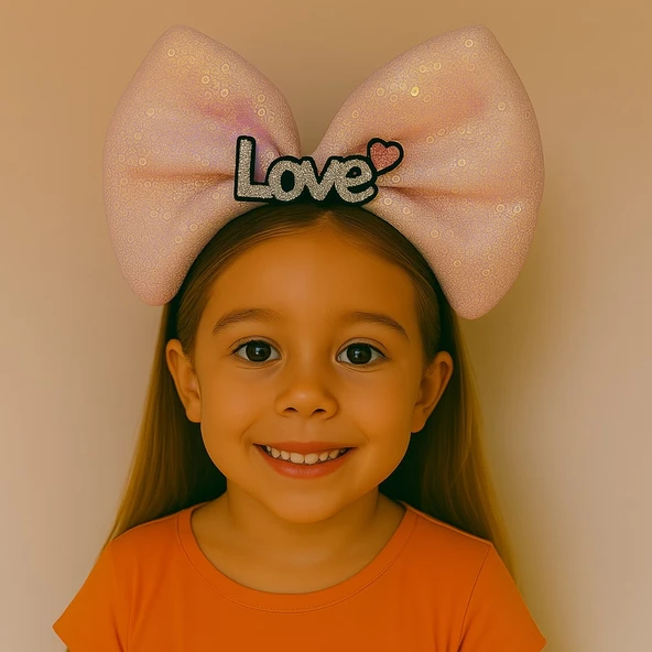 LED Işıklı Love Yazılı Pembe Fiyonk Taç – Kız Çocuk Parti Tacı (5358) - Resim 2