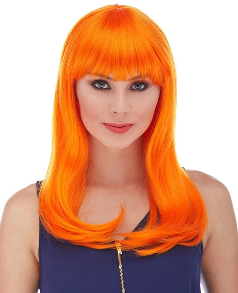 Turuncu Renk Uzun Düz Parti Peruğu (5358) ürün görseli
