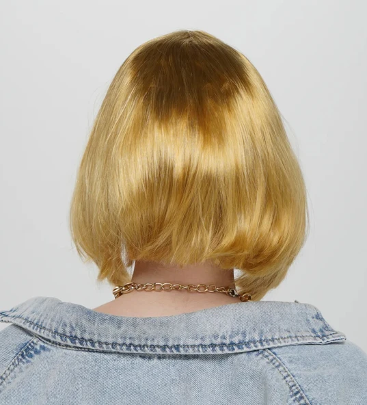 Altın Renk Düz Kesim Küt Parti Peruğu Kısa Takma Saç (5358) - Resim 2