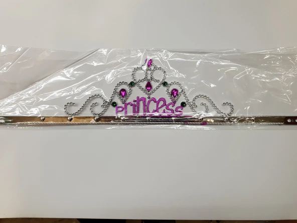 Gümüş Renk Prenses Yazılı Parti Tacı 60 cm (5358) - Resim 2