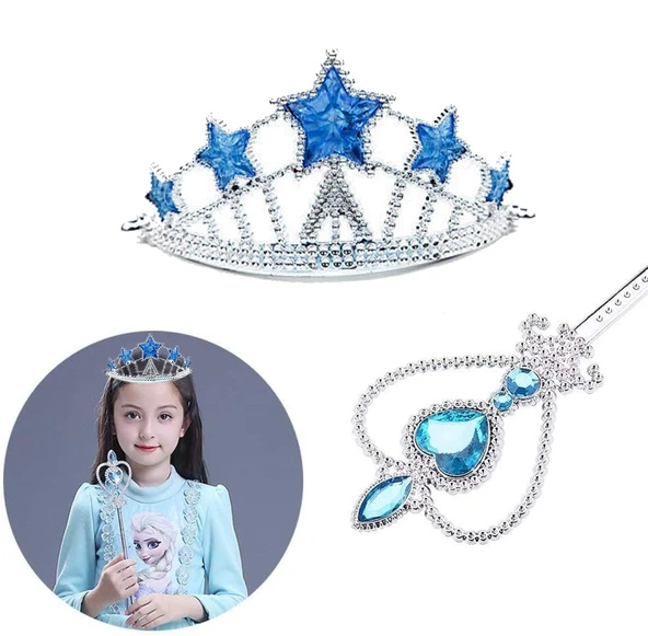 Karlar Ülkesi Elsa Yıldız Mavi Taç ve Elsa Asa Seti 2 Parça (5358) ürün görseli 1