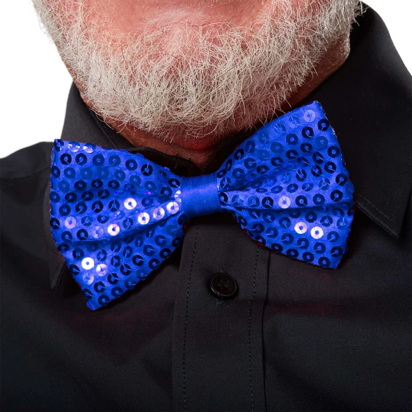 Gece Işıltısı Mavi Payetli Pullu Papyon 7x2 cm (5358) ürün görseli 1