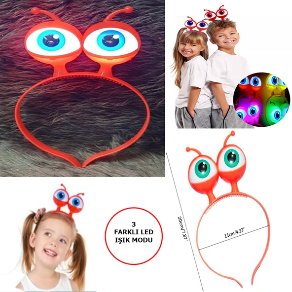 Led Işıklı &amp; Pilli 3 Farklı Modda Yanan Uzaylı Göz Parti Tacı Kırmızı Renk 18x12 cm (5358) ürün görseli 1