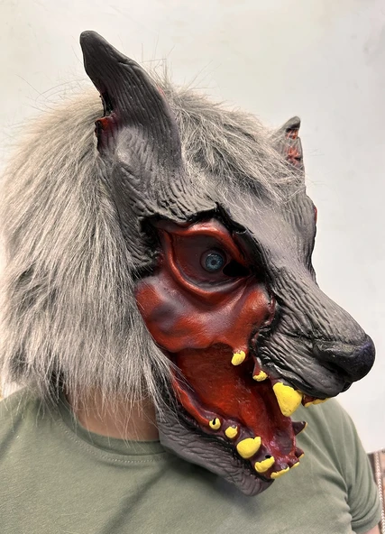 Kafaya Tam Geçmeli Lateks Dişli Ağzı Açık Kurt Maskesi (5358) ürün görseli