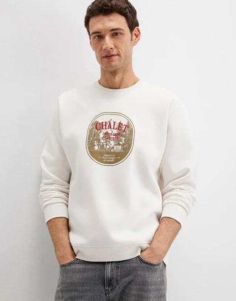Mavi 0S10484-70057 Chalet Nakışlı Bisiklet Yaka Sweatshirt