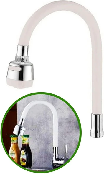 Renkli Silikonlu Oynar Başlıklı 2 Fonksiyonlu Spiral Musluk Başlığı - Beyaz (5358) - Resim 2