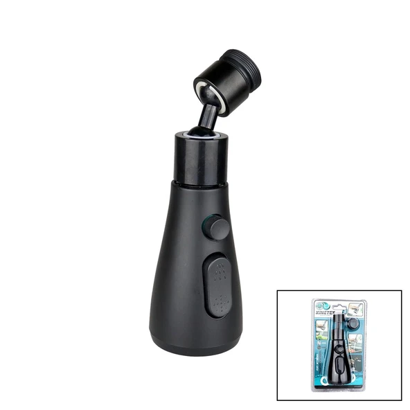 360 DERECE DÖNEBİLEN- 3 MOD  SİYAH YAĞMUR PÜSKÜRTME BORULU KUBAR MUSLUK UCU KTX-3289 (5358) ürün görseli 1