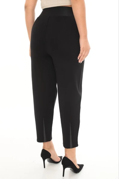 Büyük Beden Lastikli Yüksek Belli Likralı Geniş Kalıp Örme  Mom Kadın Pantolon - Resim 3