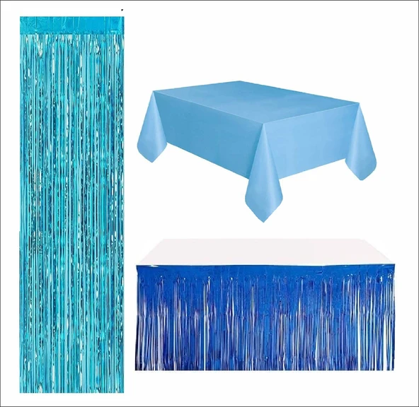 Mavi Masa Örtüsü, Lacivert Masa Eteği, Mavi Arka Fon ürün görseli 1