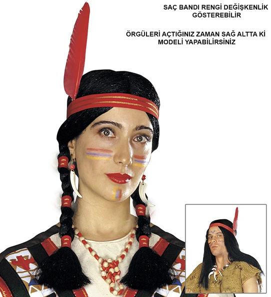 Tüylü Örgülü Hint Peruğu Kızılderili Peruğu (5358) ürün görseli 1