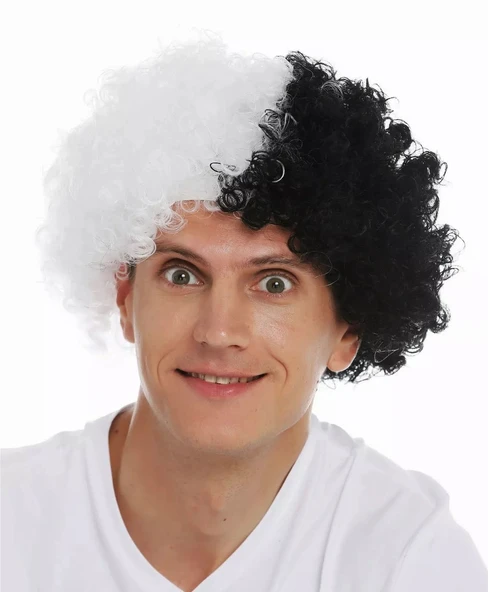 Siyah Beyaz Kıvırcık Afro Bonus Peruk Taraftar Bonus Saç (5358) ürün görseli