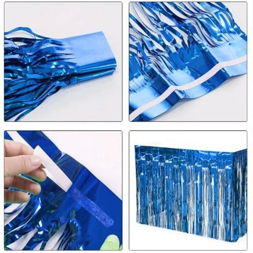 Mavi Masa Örtüsü, Lacivert Masa Eteği, 2 Adet Mavi Arka Fon - Resim 2