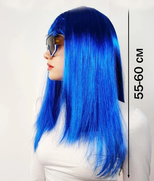 Mavi Renk Uzun Parti Peruğu (5358) - Resim 2