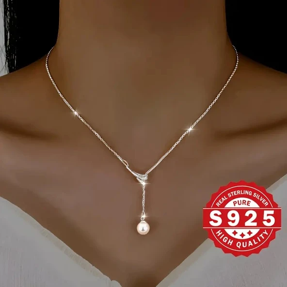 Daisy ayarlanabilir gümüş zincir inci detaylı 925 ayar gümüş kadın kolye - Resim 2