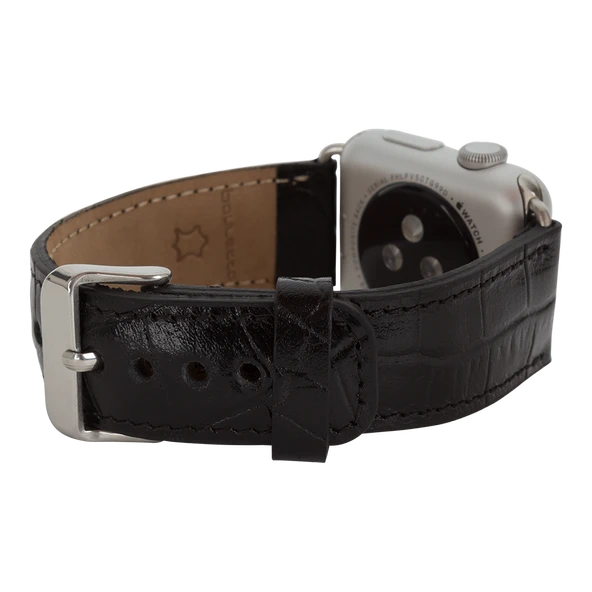 Apple Watch Uyumlu Deri Kordon 42-44-45mm Kroko Siyah - Resim 3