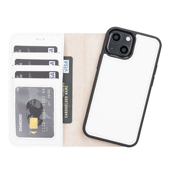 Apple iPhone 13 Mini Uyumlu Deri Cüzdanlı Kılıf F3 Beyaz ürün görseli 1