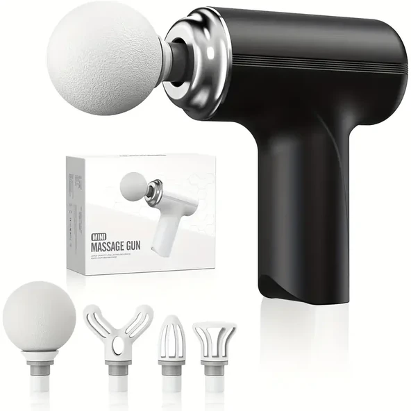 Masaj Tabancası Darbeli Titreşimli 4 Başlıklı Profesyonel Şarjlı Mini Masaj Aleti (5358) - Resim 2
