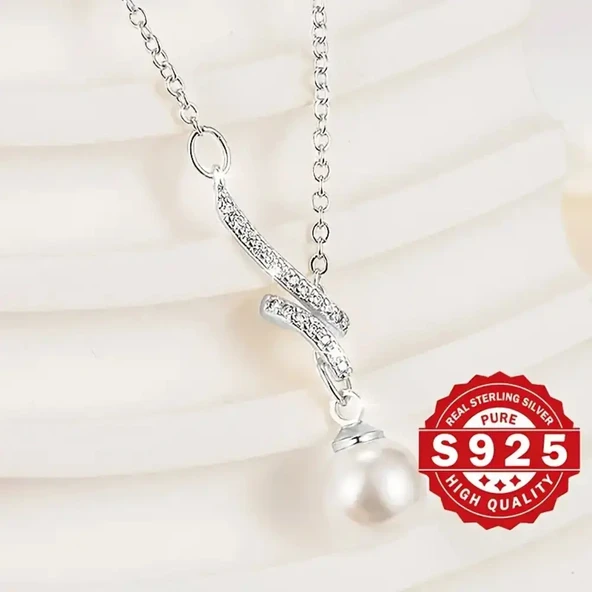 Daisy ayarlanabilir gümüş zincir inci detaylı 925 ayar gümüş kadın kolye ürün görseli