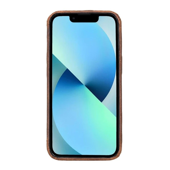 Apple iPhone 13 Mini Uyumlu Deri Arka Kapak ROCK G2 Kahverengi - Resim 2