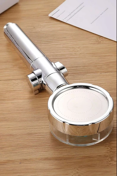 Turbo Duş Başlığı Su Tasarruflu 360 Hareketli Pervaneli Tazyikli Tuşlu Duş Başlığı (5358) - Resim 2