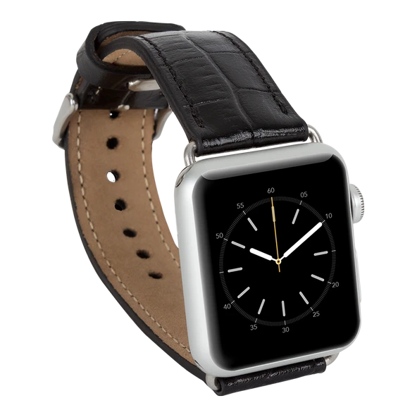 Apple Watch Uyumlu Deri Kordon 42-44-45mm Kroko Siyah - Resim 2