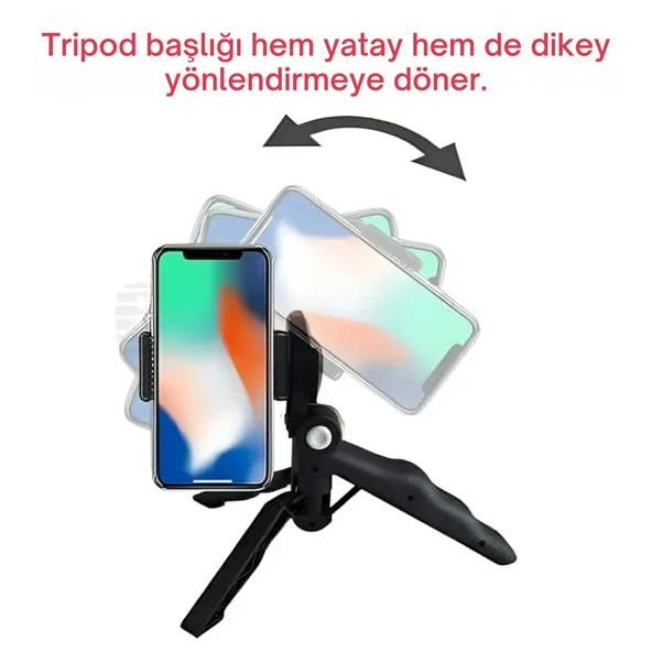 ShopyTech 5i 1 Arada Mikrofonlu LED Işıklı Vlog Kiti Tabanca Tutuşlu Masaüstü Tripod & Selfie Stick|Telefon/Kamera Uyum - Resim 7