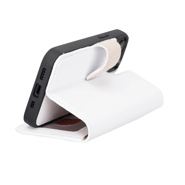 Apple iPhone 13 Mini Uyumlu Deri Cüzdanlı Kılıf F3 Beyaz - Resim 3