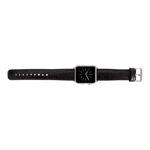 Apple Watch Uyumlu Deri Kordon 42-44-45mm Kroko Siyah - Resim 4