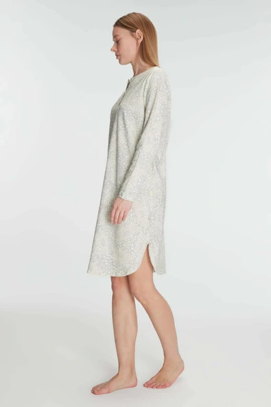 Bicomi Pamuklu Uzun Kollu Gecelik - Resim 3