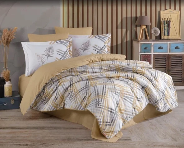 Hobby Çift Kişilik Ranforce Nevresim Takımı Irma Bej ürün görseli 1