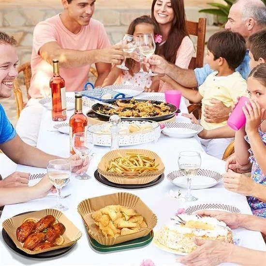 50 Adet Air Fryer Pişirme Kağıdı Tek Kullanımlık Yağ Geçirmez Yapışmaz Kare Tabak Model PVC - Resim 4