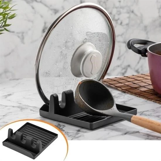 Tencere Kapak Tutuculu Kaşıklıklı Tencere Kapak Standı Pratik Kaşık Kepçe Altlık Düzenleyici ürün görseli 1