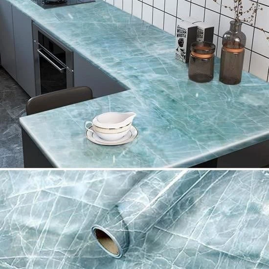 Mermer Desenli Masa Tezgah Mutfak Su Geçirmez Yapışkanlı Folyo Sticker Mavi 5x0,6m - Resim 5