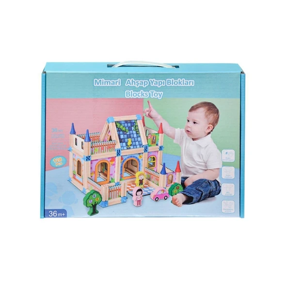 KZL-2102102 Ahşap Mimari Yapı Blokları 128 Parça ürün görseli