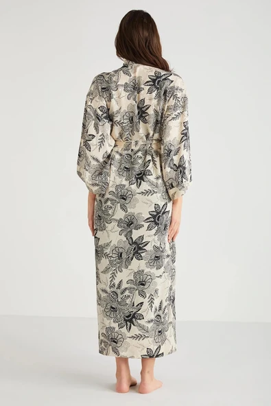 Penye Mood %100 Viskon Çiçek Desen 2li Sabahlık Gecelik Takımı - Resim 2