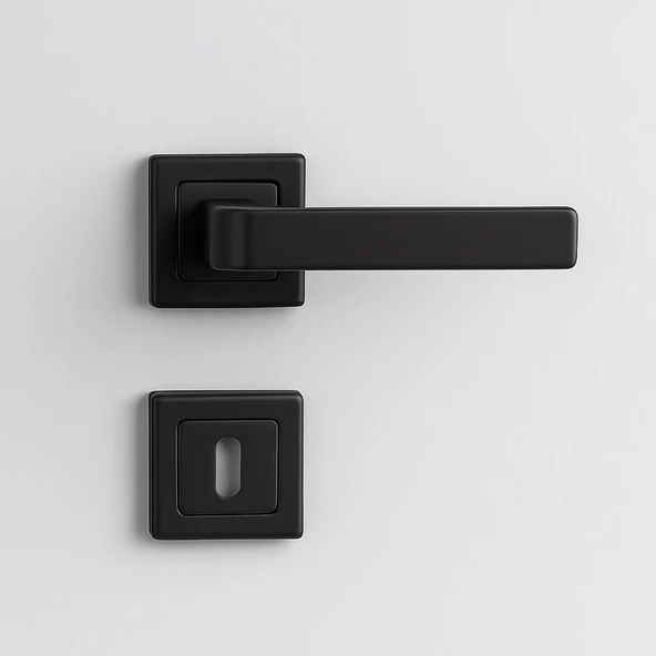 Oda Kapı Kolu Seti Kare Rozetli Sessiz Mekanizma Uyumlu Şık İç Kulp Takımı Mat Siyah Modern - Resim 6