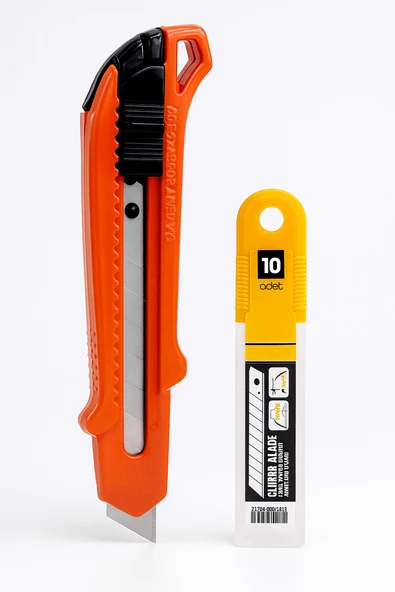 Profesyonel 18mm Metal Maket Bıçağı + 10 Adet Yedek Bıçak Seti Geniş Ağız - Resim 2