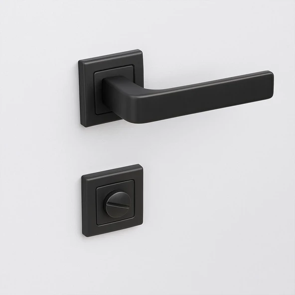 Banyo WC Kapı Kolu Seti Siyah Modern İçten Kilitlemeli Sessiz Mekanizma Uyumlu Şık Kulp Takımı - Resim 5