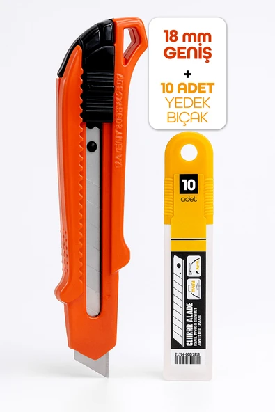 Profesyonel 18mm Metal Maket Bıçağı + 10 Adet Yedek Bıçak Seti Geniş Ağız - Resim 5