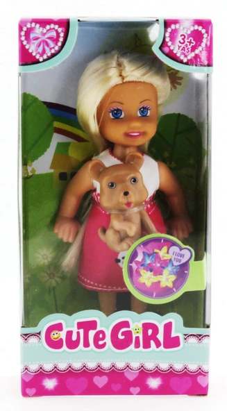 Cute Girl Kahverengi Köpekli ve Sarışın Mini Bebek - Resim 5